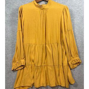 Maeve Anthropologie Mustard Goldie Tiered Tunic Top Tie Neck Back Sz S